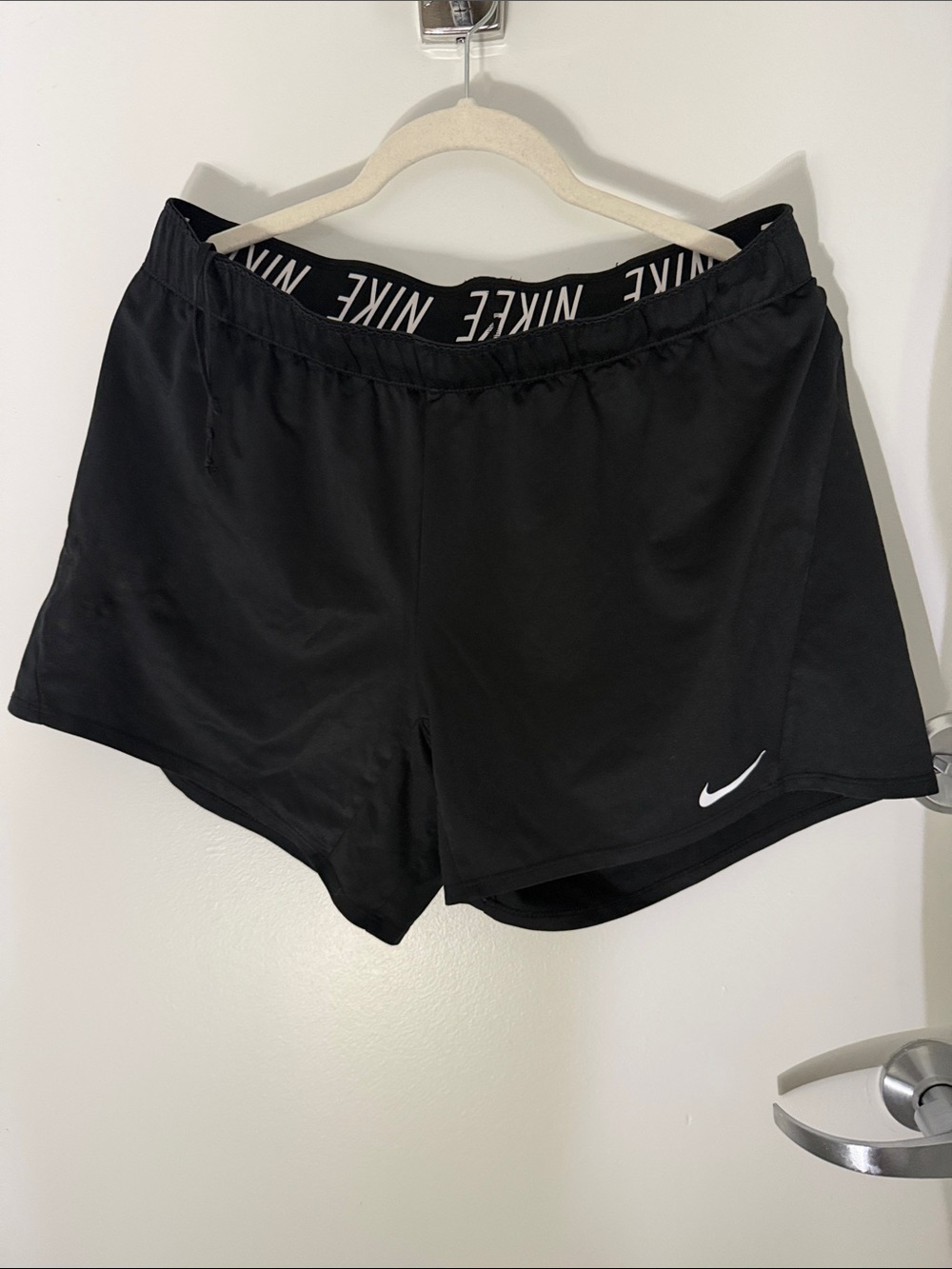 Nike Women's Black Athletic Running Shorts with White Swoosh